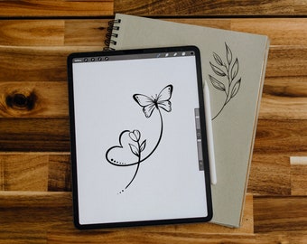 Projekt tatuażu, tatuaż serce, motyl PNG, pobieranie cyfrowe
