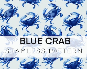Blue crab, Seamless Pattern, Crab Digital Paper, Blue Crab Wrap, DIGITAL DOWNLOAD