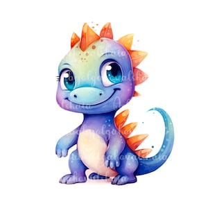 Watercolor Cute Dinosaur PNG, Dino Clipart, Digital Download