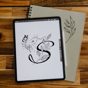 Diseño de Tatuaje, Tatuaje Gato, Letra S, Diseño de Tatuaje Personalizado, DESCARGA DIGITAL