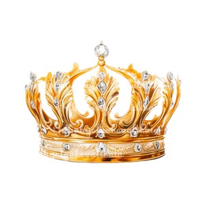 Crown Clipart, Golden Royal Crown PNG, Digital Download