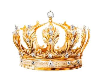 Crown Clipart, Golden Royal Crown PNG, Digital Download