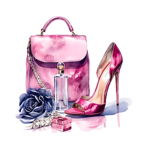 Watercolor Fashion Illustration, Purse Clipart PNG, Fashion Accessories, DIGITAL DOWNLOAD