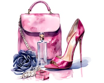 Watercolor Fashion Illustration, Purse Clipart PNG, Fashion Accessories, DIGITAL DOWNLOAD