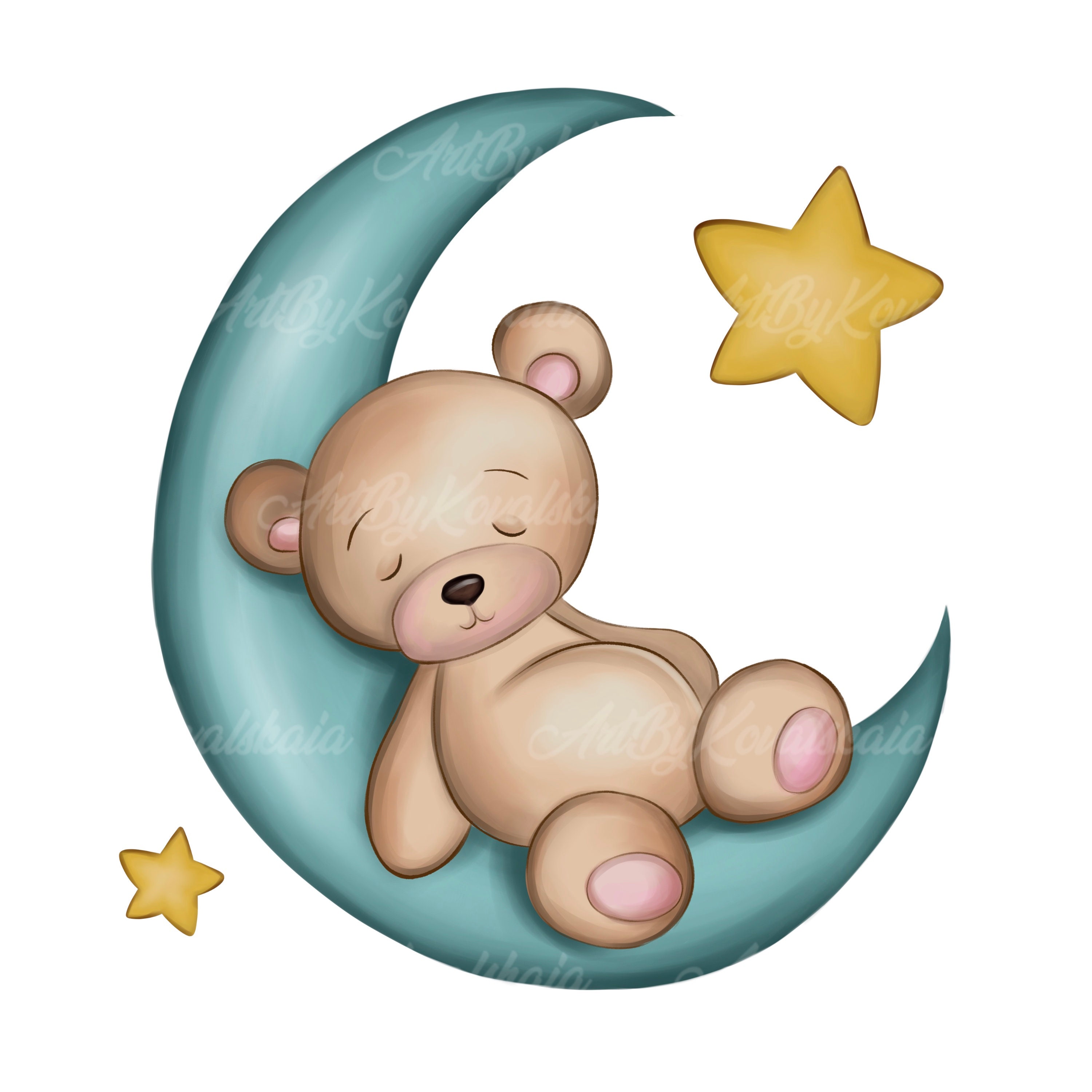 Teddy Bear Clipart Teddy Bear Sleeping on Moon PNG Baby - Etsy Australia