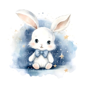 Watercolor Bunny Clipart, Cute Bunny PNG, Rabbit, DIGITAL DOWNLOAD