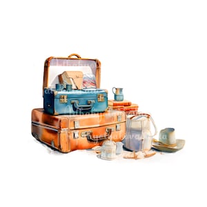 Vacation Clipart PNG, Watercolor Suitcases, DIGITAL DOWNLOAD
