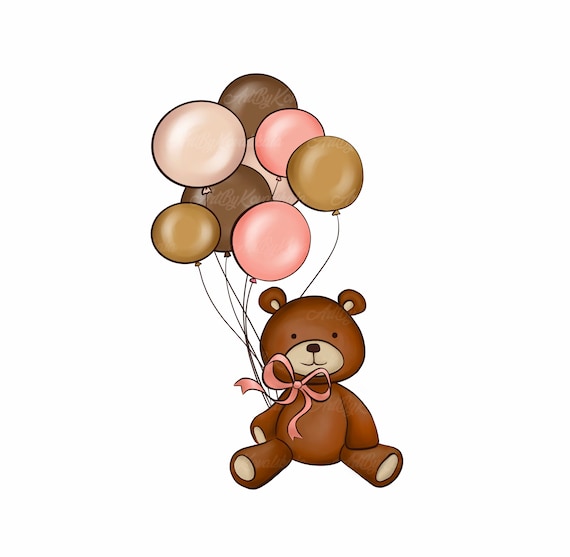 Teddy Bear Clipart, Bear PNG, Baby Shower Girl, Digital Download
