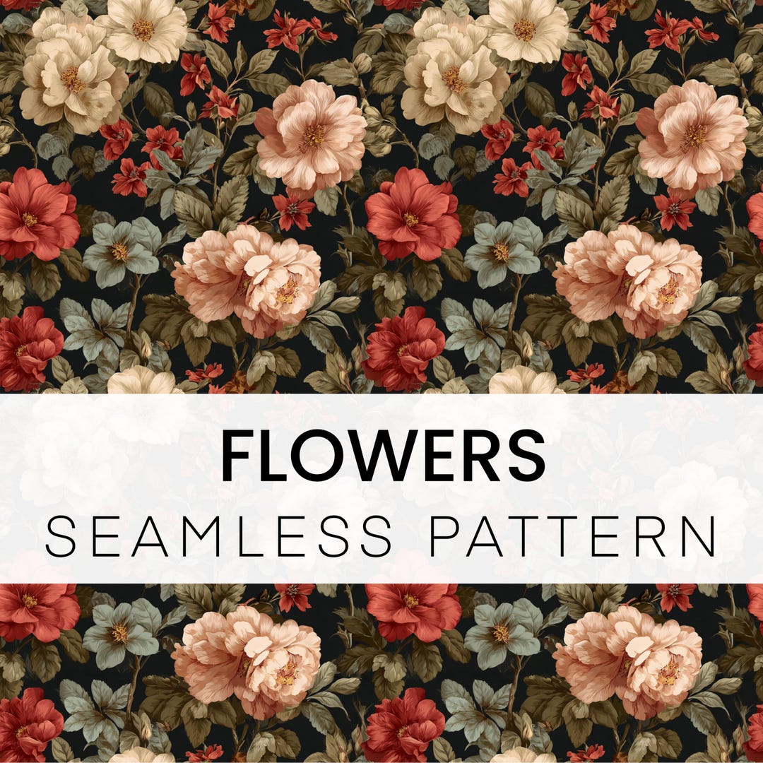 Flowers Seamless Pattern, Floral Digital Paper, Vintage, Instant ...
