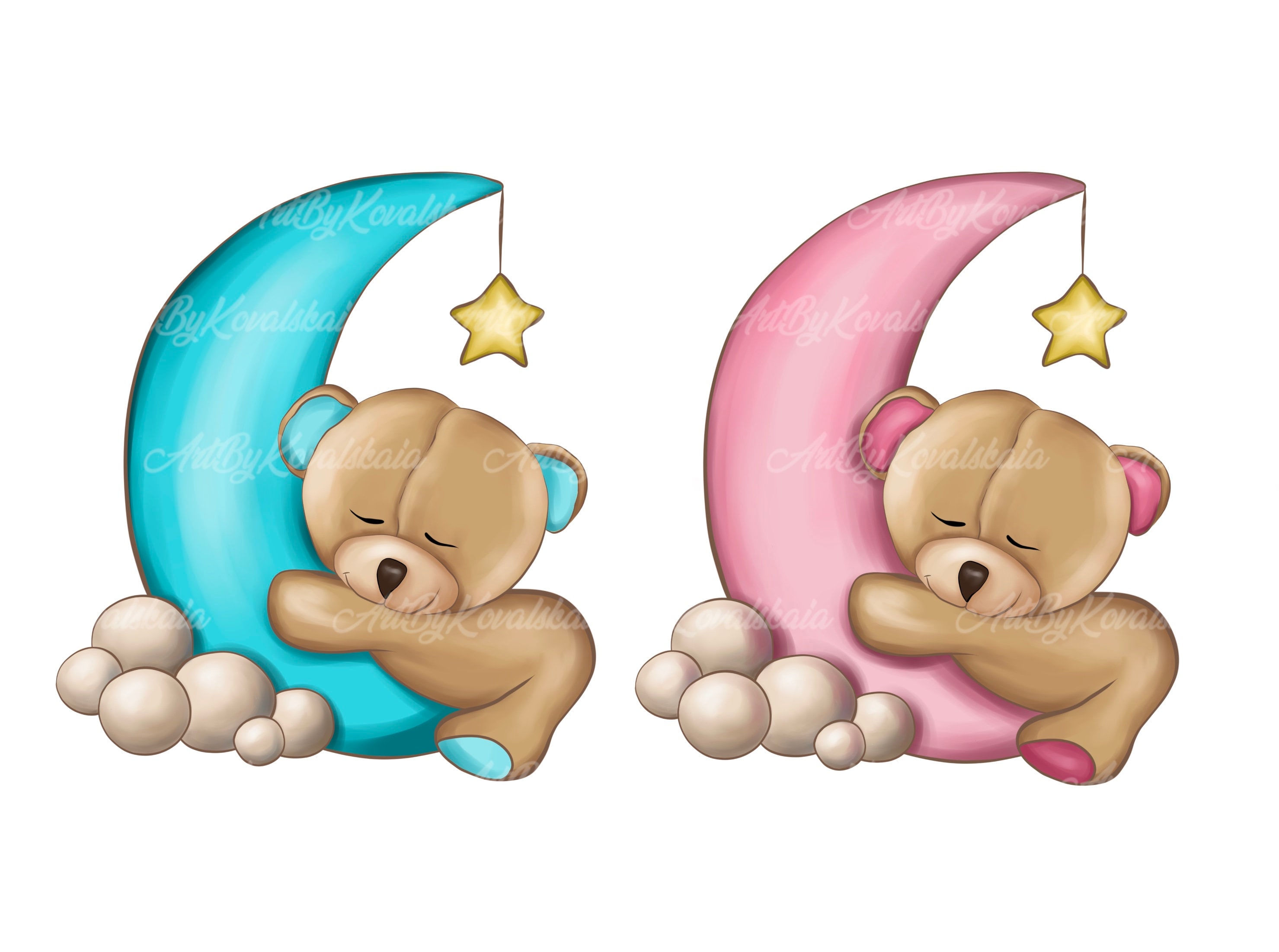 Teddy Bear Clipart Teddy Bear Sleeping on Moon PNG Baby Etsy Australia