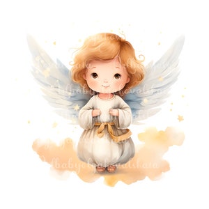 Watercolor Angel Clipart, Child Angel PNG, Baby Shower, Digital Download