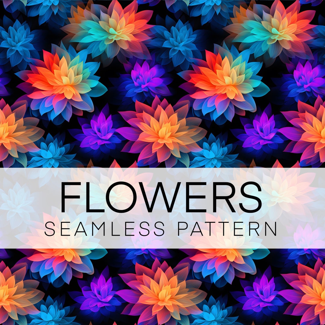 Seamless Pattern Neon Flowers, 3D Neon Floral Digital Paper, Instant ...
