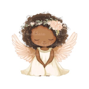 Angel Clip art, Child Angel Prayer PNG, African American Baby, Baby Shower, Digital Download