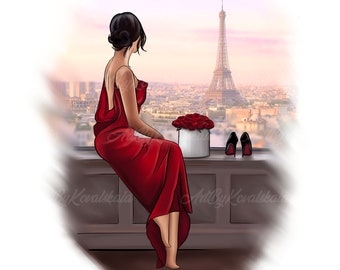 Lady in Paris, Girl PNG, Fashion Illustration, PNG, Fashion Girl, Digital Download