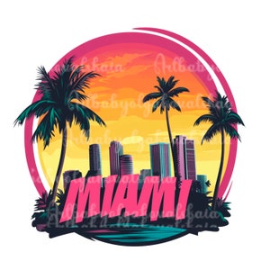Miami PNG, Miami Clipart, Sunset, Palm trees, Digital Download