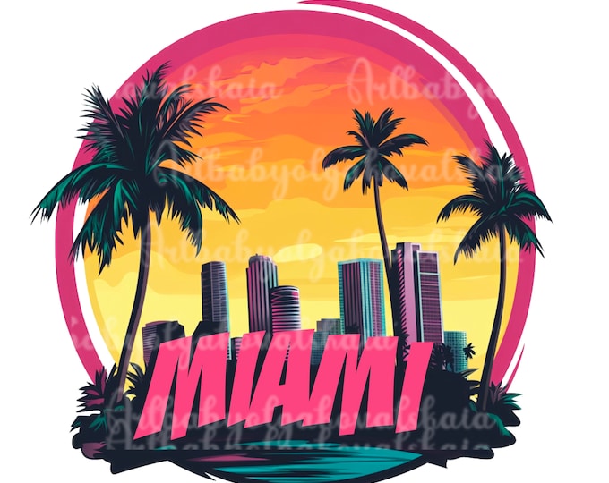 Miami Inpired Graphics Watercolor Miami Clipart Set: 42 PNG Summer Beach Graphics (commercial ...