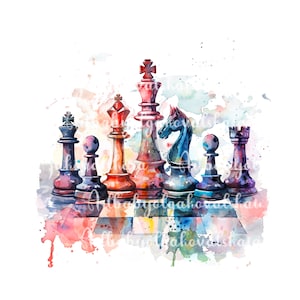 Chess PNG, Watercolor Chess Clip art, Digital Download
