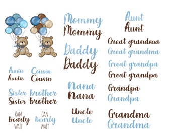 Can Bearly Wait Baby Shower Clipart, gender neutral baby shower boy, mom dad sister brother, gender reveal, baby bear, Digital Download