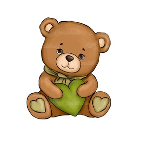 Teddybär PNG, Teddybär mit Herz, Baby Shower Clipart, digitaler Download, kommerzielle Nutzung