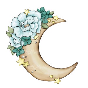 Luna PNG, Luna Clipart, Fiori, Baby Shower Clipart, Download digitale