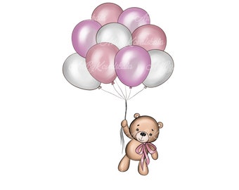 Teddy Bear With Balloons Clipart: Baby Shower PNG (digital Download) - Etsy
