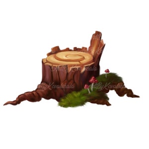 Stump Clipart, Stump PNG, Mushrooms, Forest, Digital Download, Commercial Use