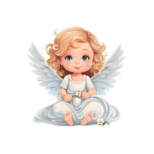 Watercolor Angel Clipart, Child Angel PNG, Baby Shower, Digital Download