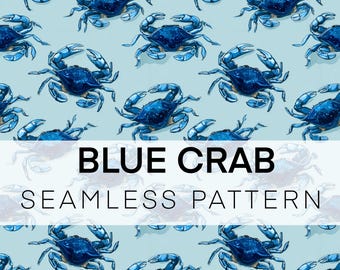 Blue crab, Seamless Pattern, Crab Digital Paper, Blue Crab Wrap, DIGITAL DOWNLOAD