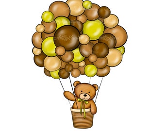 Teddy Bear Clipart, Air Balloon PNG, Baby Shower Girl, Digital Download ...