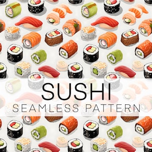 Seamless Pattern, Sushi Digital Paper, Food Wrap, Instant Download