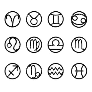 Zodiac Sign Tattoo Designs: PNG Clipart Set (Digital Download)