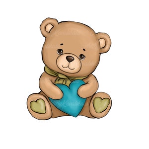 Teddybär PNG, Teddybär mit Herz, Baby Shower Clipart, digitaler Download, kommerzielle Nutzung
