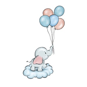 Elephant Baby Shower Clipart: Balloons on Cloud PNG (digital Download ...