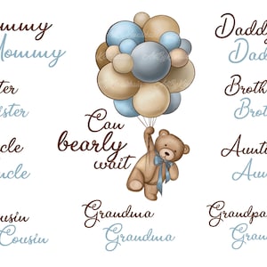 Can Bearly Wait Baby Shower Clipart, gender neutral baby shower, mom dad sister brother, gender reveal, baby bear, Digital Download