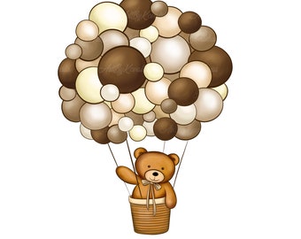 Teddy Bear Clipart, PNG, Baby Shower, Air Balloon PNG, Digital Download