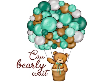 Teddy Bear Clipart, Air Balloon PNG, Baby Shower Girl, Digital Download ...
