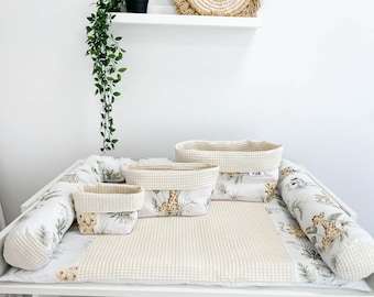 Matelas à langer en coton à imprimé animal avec long oreiller et paniers, tapis à langer pour chambre de bébé, surmatelas pour table à langer,