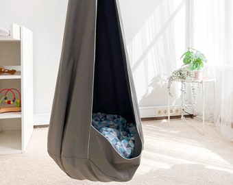 Silla colgante gris para habitación infantil, columpio tipo capullo para niños, silla hamaca para bebés, asiento hamaca de tela para interior y exterior