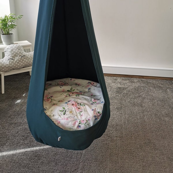 Cocoon swing for kids, Indoor therapy swing, Gray cocoon swing, Autism swing, Toddler swing, Hammock chair, playroom Kids hanging chair