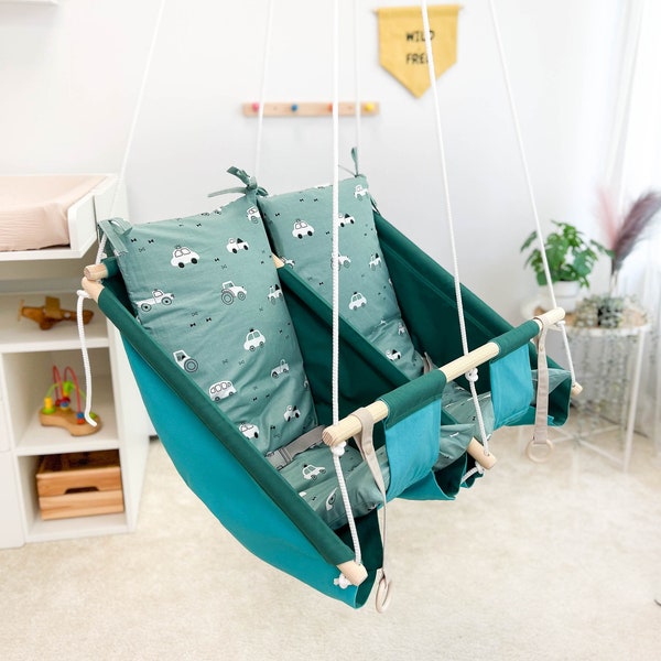 Green garden hammock swings for twins, porch outdoor swing, Christmas gift for kids, washable swings