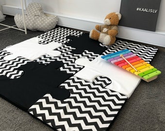 PLAYMAT baby, Play mat fabric, Play mat puzzle, activity mat, baby rug, nursery floor decor, floor mat, playmat cotton playmat, black mat