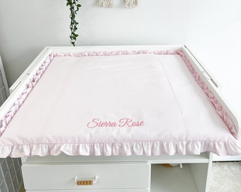 Pink baby girl Changing mat in fabric, Changing pad with accessory baskets, baby room travel pad, Beige Changing pad, Diaper changing mat