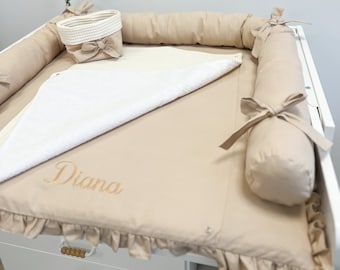 Matelas à langer beige en tissu, Matelas à langer avec paniers d'accessoires, Coussin de voyage pour chambre de bébé, Matelas à langer beige, Matelas à langer