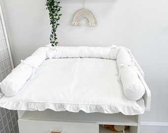 Matelas à langer blanc, matelas en tissu, matelas à langer avec paniers d'accessoires, matelas de voyage pour chambre de bébé, matelas à langer beige, matelas à langer