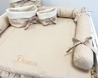 Matelas à langer beige en tissu, Matelas à langer avec paniers d'accessoires, Coussin de voyage pour chambre de bébé, Matelas à langer beige, Matelas à langer