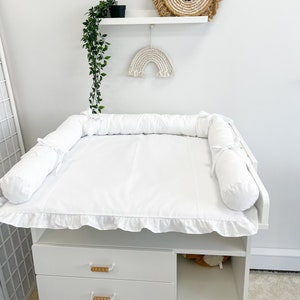 Cambiador de bebé blanco, colchoneta de tela, Cambiador con cestas para accesorios, cambiador de viaje para habitación de bebé, Cambiador beige, Colchoneta cambiador de pañales