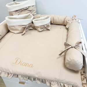 Matelas à langer blanc en tissu, Matelas à langer avec paniers d'accessoires, Coussin de voyage pour chambre de bébé, Matelas à langer beige, Matelas à langer image 7