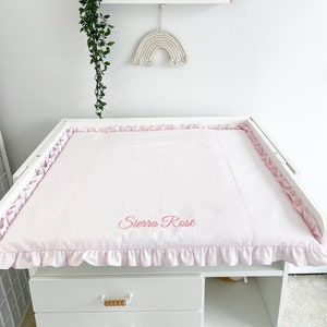 Pink baby girl Changing mat in fabric, Changing pad with accessory baskets, baby room travel pad, Beige Changing pad, Diaper changing mat