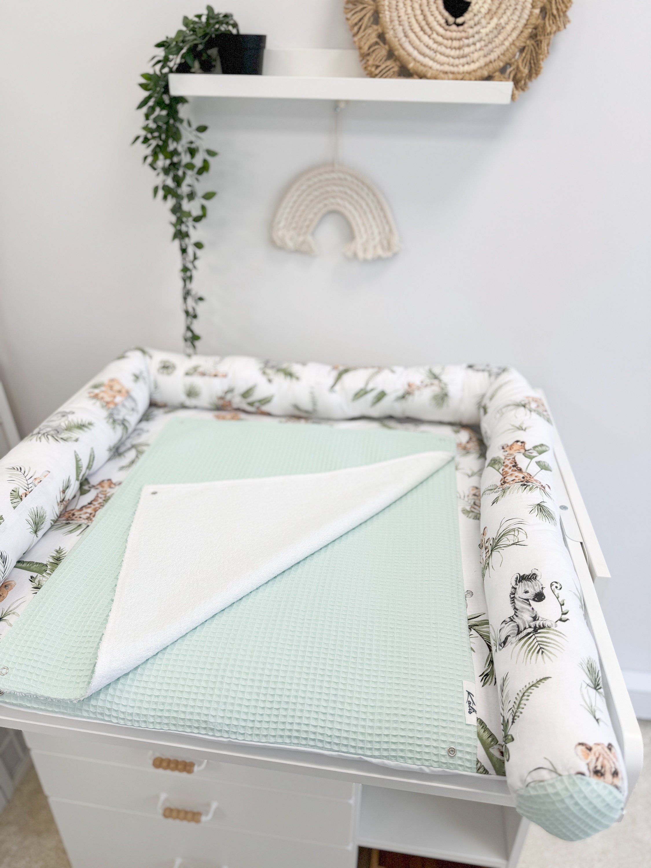 Cotton Animal Print Changing Pad With Long Pillow and Baskets, Baby ...