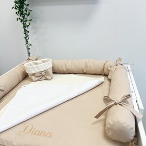 Matelas à langer blanc en tissu, Matelas à langer avec paniers d'accessoires, Coussin de voyage pour chambre de bébé, Matelas à langer beige, Matelas à langer image 9